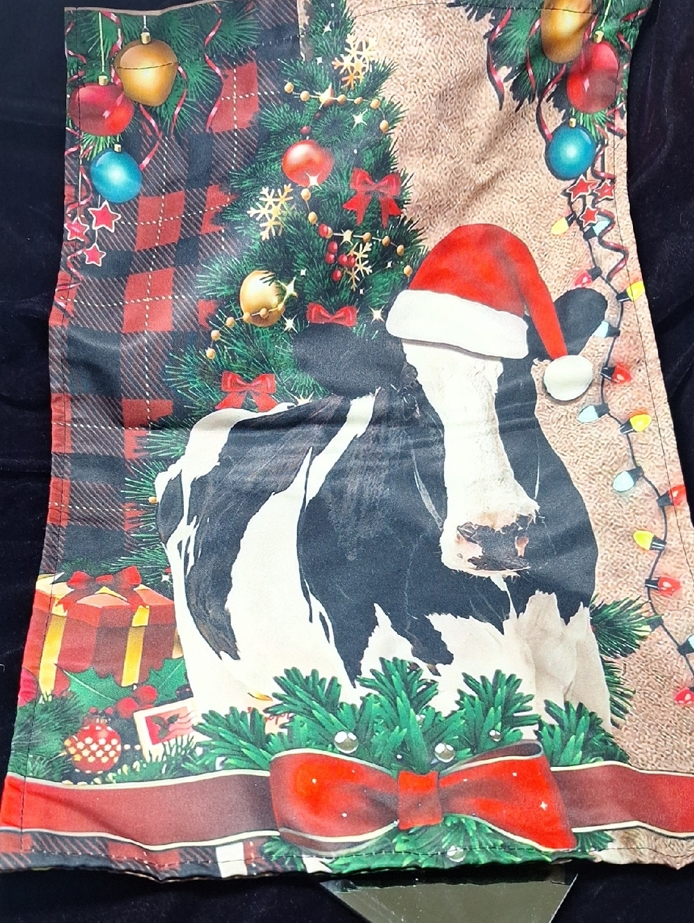 Christmas Cow Holiday  Flag - Red, Green, Black, White